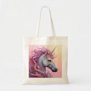 Bolso De Tela Nombre personalizado lindo unicornio