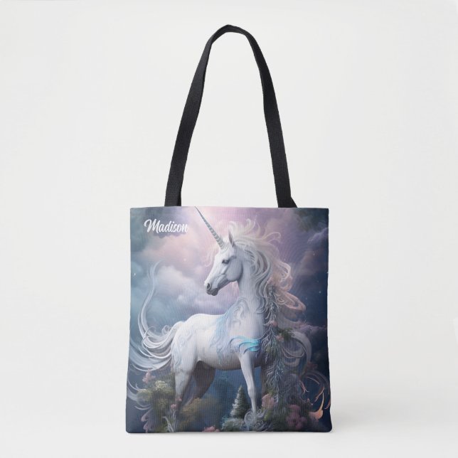 Bolso De Tela Nombre personalizado lindo unicornio (Anverso)