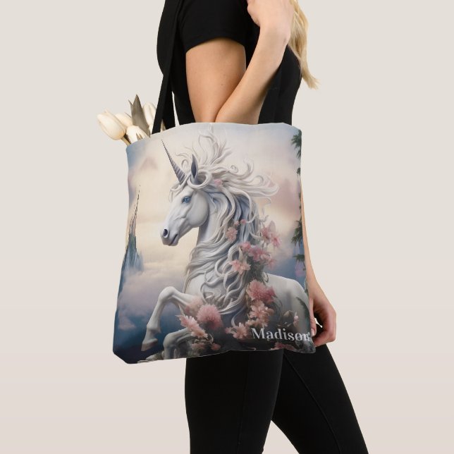 Bolso De Tela Nombre personalizado lindo unicornio (Detalle)