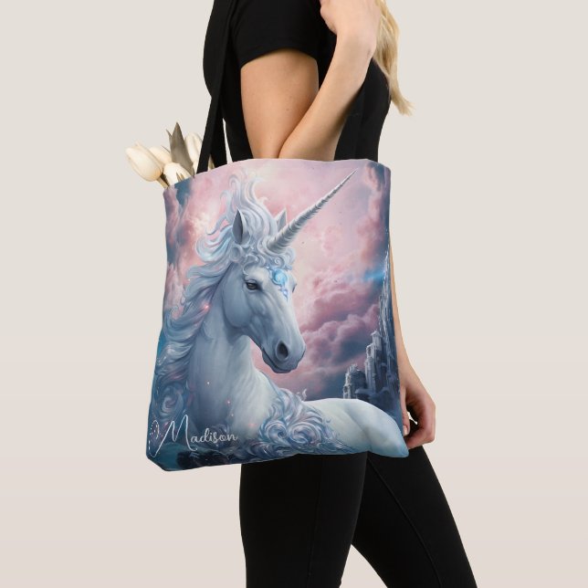 Bolso De Tela Nombre personalizado lindo unicornio (Detalle)
