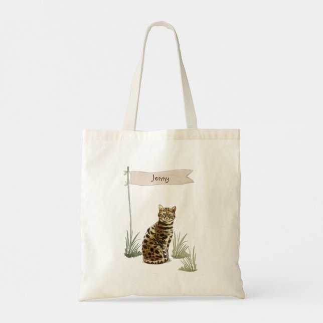 Bolso De Tela Nombre personalizado Mascota de gato bengalí (Reverso)