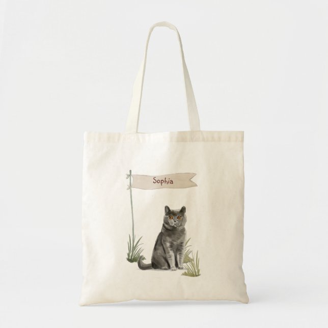Bolso De Tela Nombre personalizado Mascota de gato británico de  (Frente)