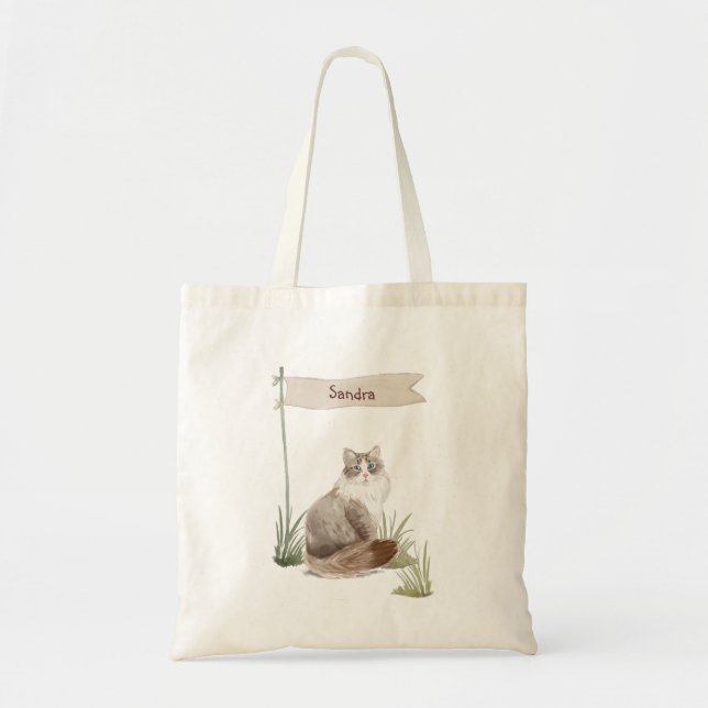 Bolso De Tela Nombre personalizado Mascota siberiano de gato (Frente)
