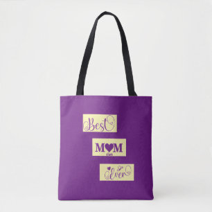 Bolso De Tela Nombre personalizado mejor mamá nunca púrpura