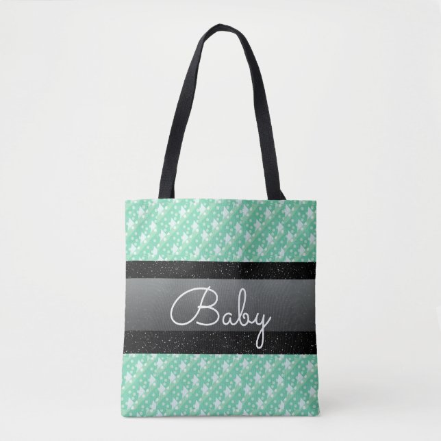 Bolso De Tela Nombre personalizado Mint Green Polka Dots Baby (Anverso)