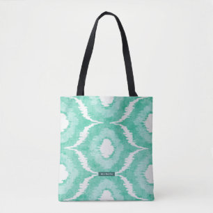 Bolso De Tela Nombre personalizado Mint Ikat Pattern Bridesmaid