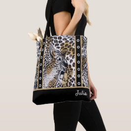 Bolso De Tela Nombre personalizado Moda Elegante Leopardo Blanco