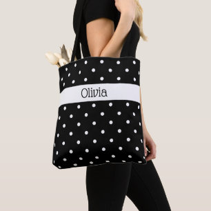 Bolso De Tela Nombre personalizado Modelo de punto de polka blan