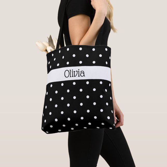 Bolso De Tela Nombre personalizado Modelo de punto de polka blan (Detalle)