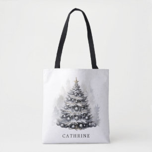 Bolso De Tela Nombre personalizado moderno Árbol de Navidad blan