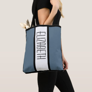 Bolso De Tela Nombre personalizado moderno lindo azul negro blan