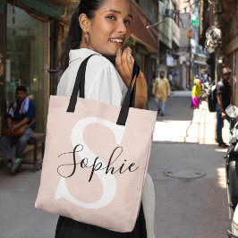 Bolso De Tela Nombre personalizado moderno Monograma Pastel rosa