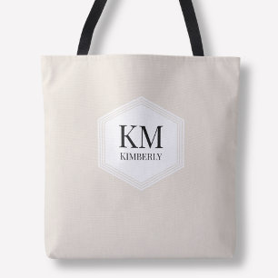 Bolso De Tela Nombre Personalizado Moderno Neutral Simple Beige 