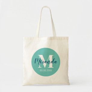 Bolso De Tela Nombre personalizado monograma azul turquesa elega