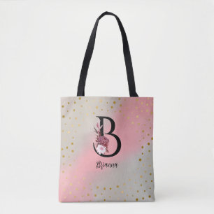 Bolso De Tela Nombre personalizado Monogramado de la letra B per