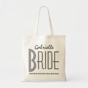 Bolso De Tela Nombre personalizado negro y gris Novia personaliz