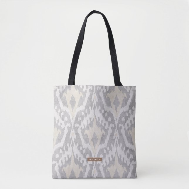 Bolso De Tela Nombre personalizado neutro Ikat Pattern Bridesmai (Anverso)