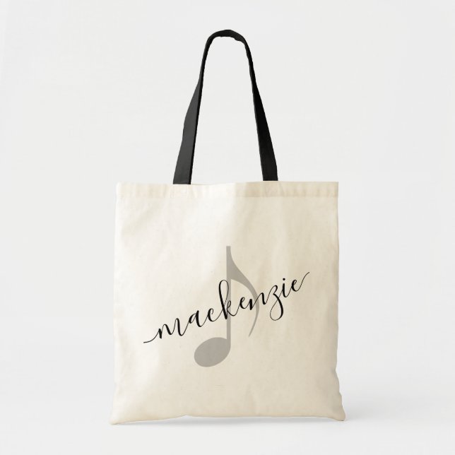 Bolso De Tela Nombre personalizado Nota de música Negro (Frente)