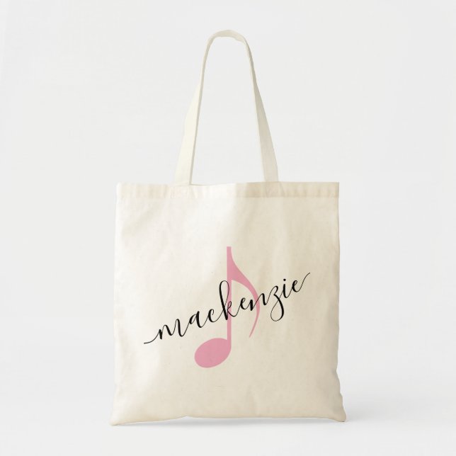Bolso De Tela Nombre personalizado Nota de música Rosa negro (Frente)