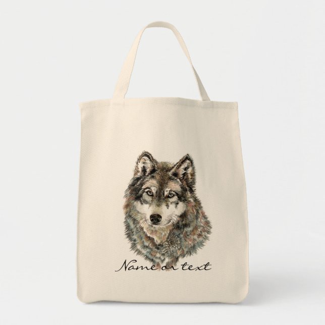 Bolso De Tela Nombre personalizado o acuarela de texto Animal (Frente)