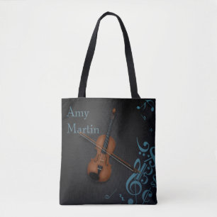 Bolso De Tela Nombre personalizado o violín de mensajes en negro