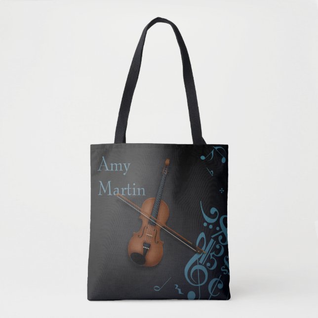 Bolso De Tela Nombre personalizado o violín de mensajes en negro (Anverso)