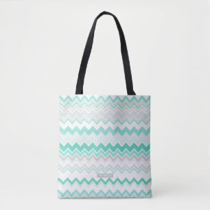 Bolso De Tela Nombre Personalizado Patrón Chevron Ikat Verde