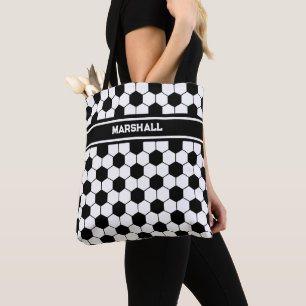 Bolso De Tela Nombre personalizado Patrón de bola de fútbol blan