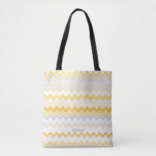 Bolso De Tela Nombre Personalizado Patrón de Chevron Ikat Amaril
