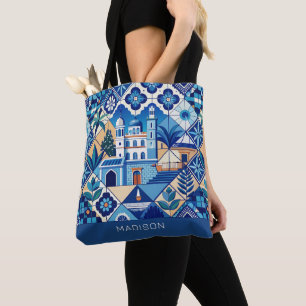 Bolso De Tela Nombre personalizado Patrón de mosaicos Azulejo
