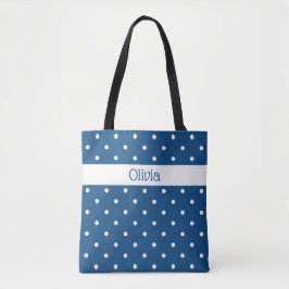 Bolso De Tela Nombre personalizado Patrón de puntos de Polka bla