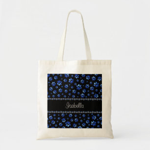 Bolso De Tela Nombre personalizado, perras de perro purpurina az