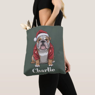 Bolso De Tela Nombre Personalizado Perro Bulldog Inglés Navidad