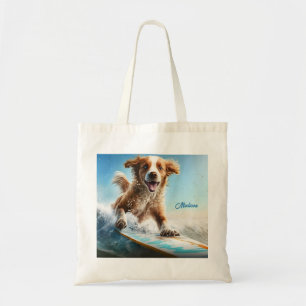 Bolso De Tela Nombre personalizado Perro de Surfing