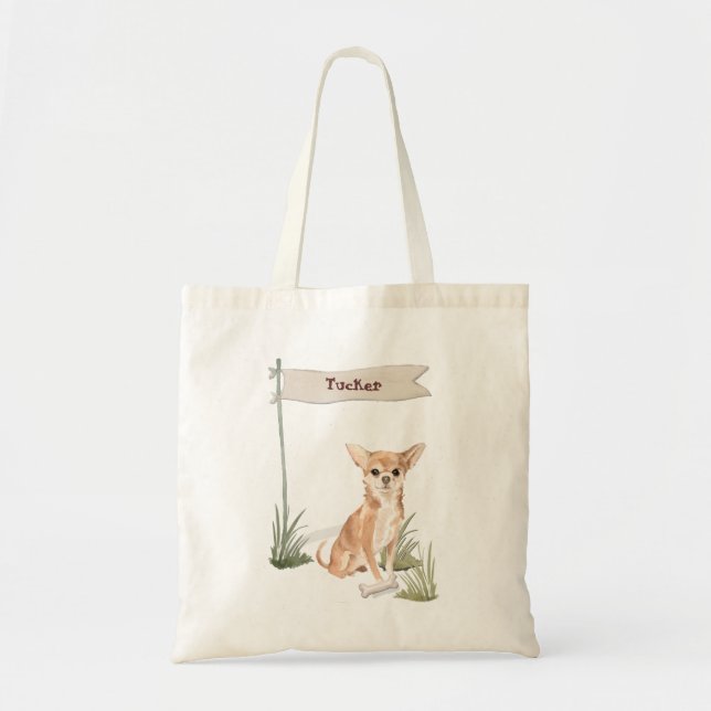 Bolso De Tela Nombre personalizado Perro Mascota Chihuahua (Frente)