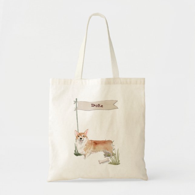 Bolso De Tela Nombre personalizado Perro Mascota Corgi (Frente)