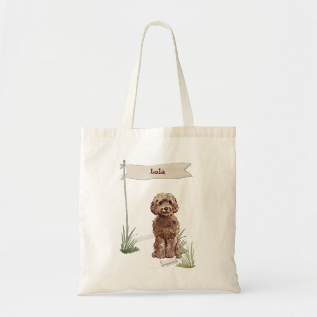 Bolso De Tela Nombre personalizado Perro Mascota de Cockapoo mar (Frente)