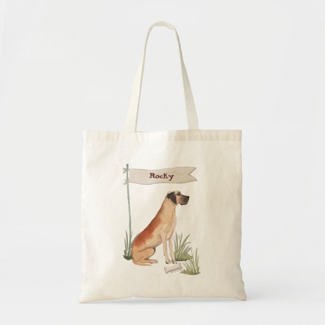 Bolso De Tela Nombre personalizado Perro Mascota grande danés (Frente)