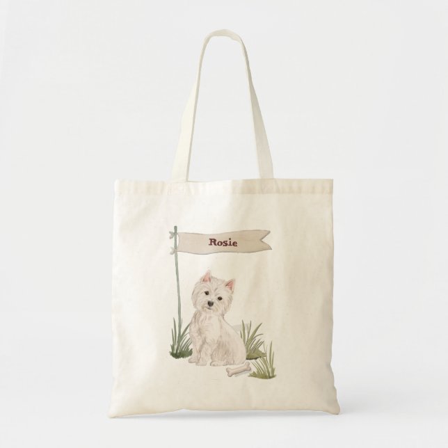 Bolso De Tela Nombre personalizado Perro Mascota Westie (Frente)