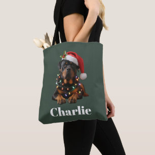 Bolso De Tela Nombre Personalizado Perro Rottweiler Navidad Pers