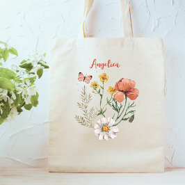 Bolso De Tela Nombre personalizado personalizado Flor silvestre