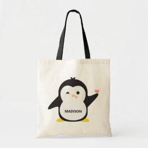 Bolso De Tela Nombre personalizado pingüino lindo