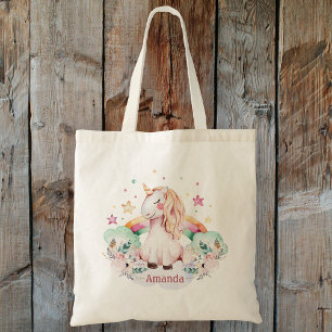 Bolso De Tela Nombre personalizado Rainbow Unicorn