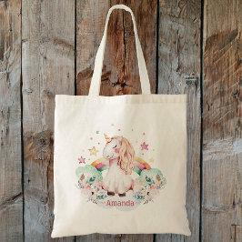 Bolso De Tela Nombre personalizado Rainbow Unicorn
