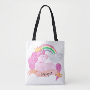 Bolso De Tela Nombre personalizado 🌈 Rainbow Unicorn