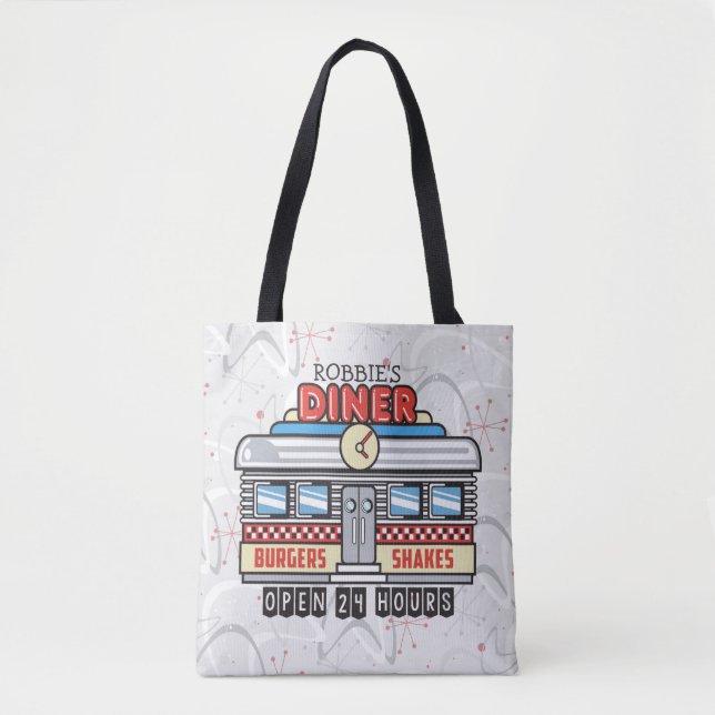 Bolso De Tela NOMBRE personalizado Retro 50 Diner Rótulo 50 Atóm (Anverso)