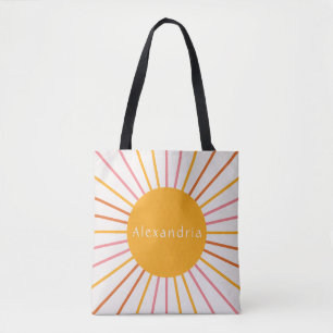 Bolso De Tela Nombre personalizado Retro Boho Sun