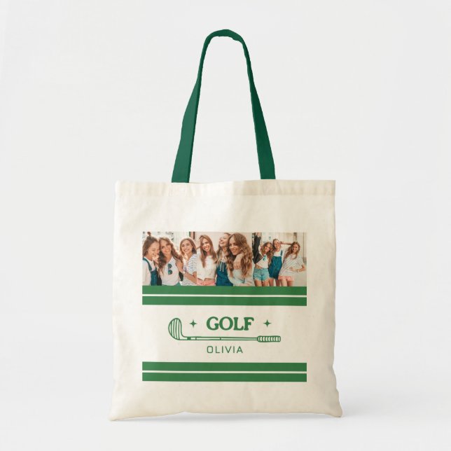 Bolso De Tela Nombre personalizado Retro Verde amante del golf (Frente)