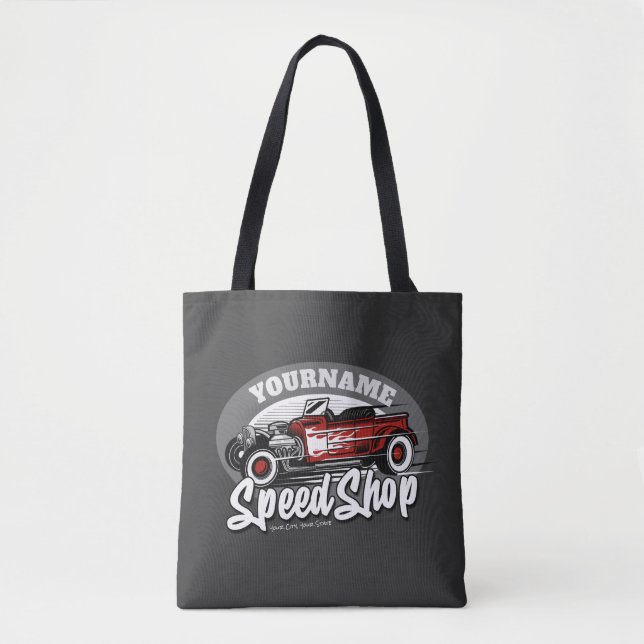 Bolso De Tela NOMBRE Personalizado Rockabilly Roadster Speed Sho (Anverso)