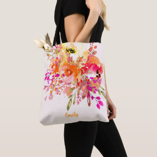 Bolso De Tela Nombre personalizado romántico floral brillante